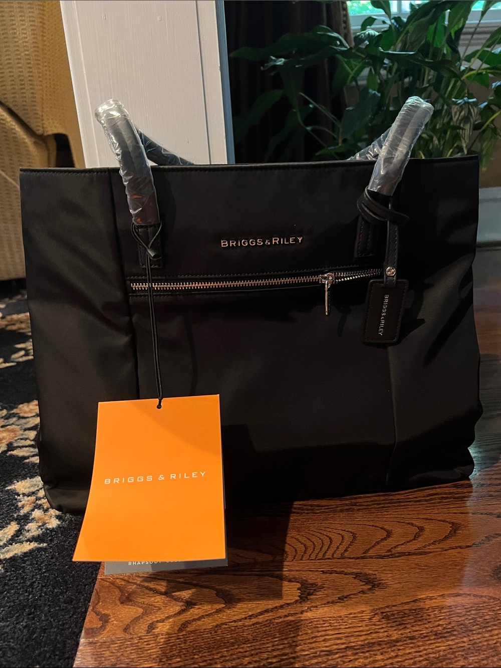Briggs & Riley Black Nylon Tote with laptop sleeve and luggage sleeve attachment